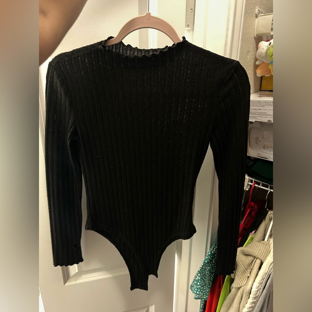 Black Ribbed Long-Sleeve Kids One-Piece Bodysuit